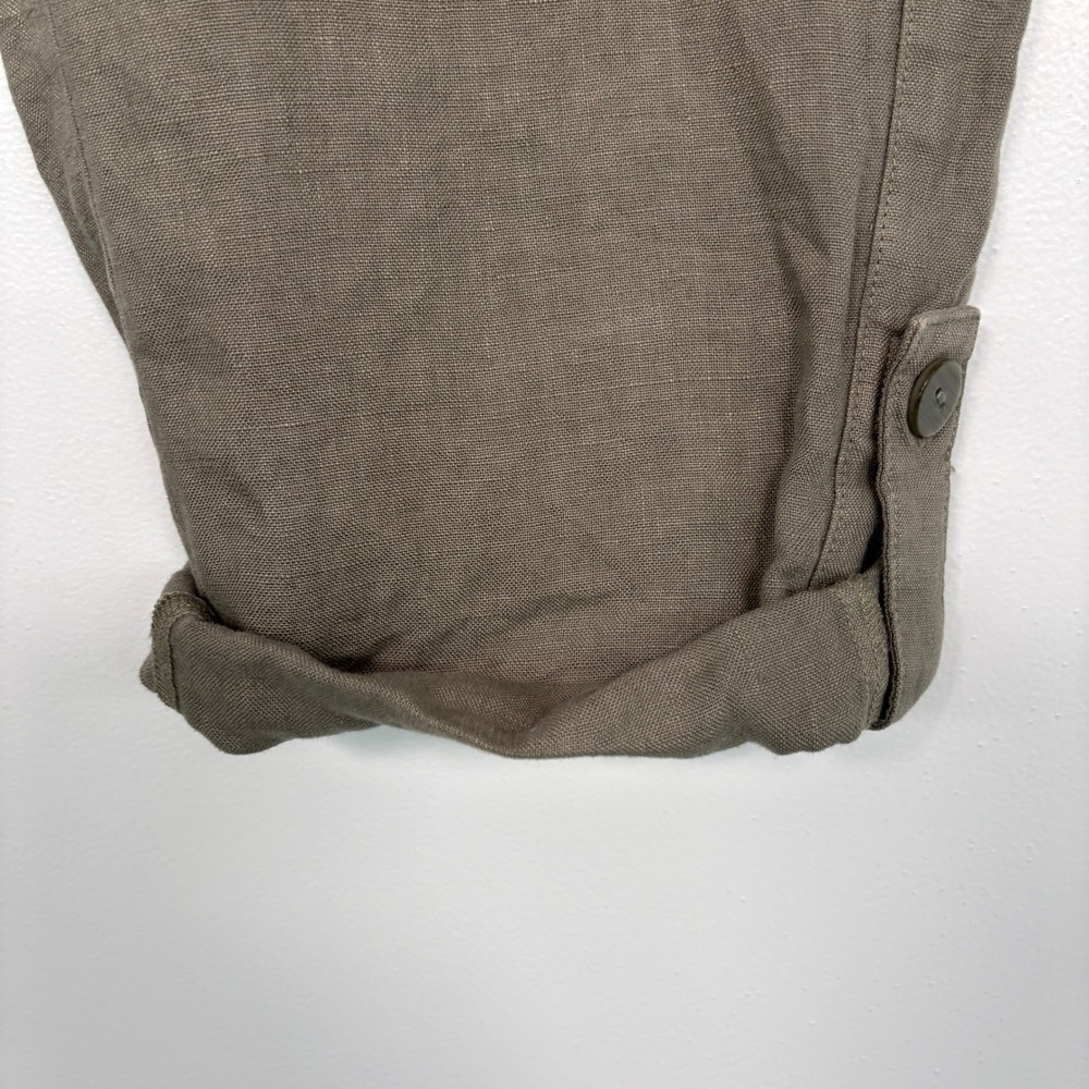 Pure Jill Womens Pants L Brown Garment Dyed 100% Linen Cropped Button Tab Hem - Picture 2 of 13